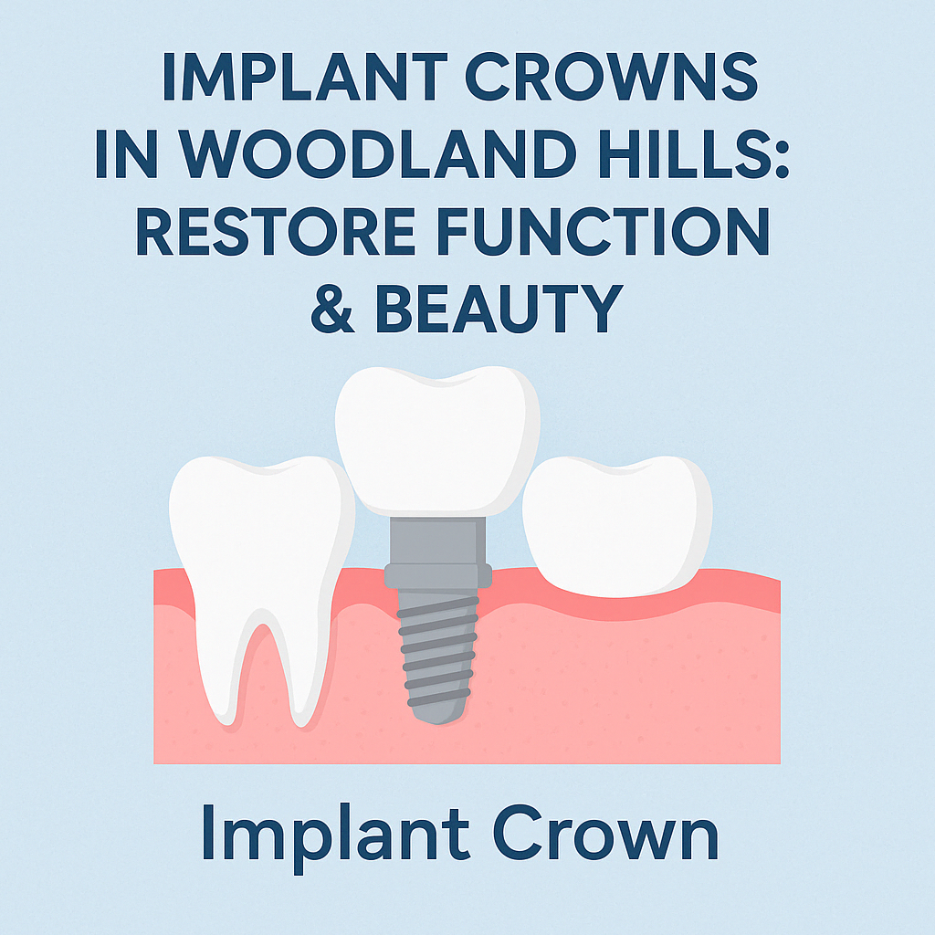Implant crown placement illustration with title overlay