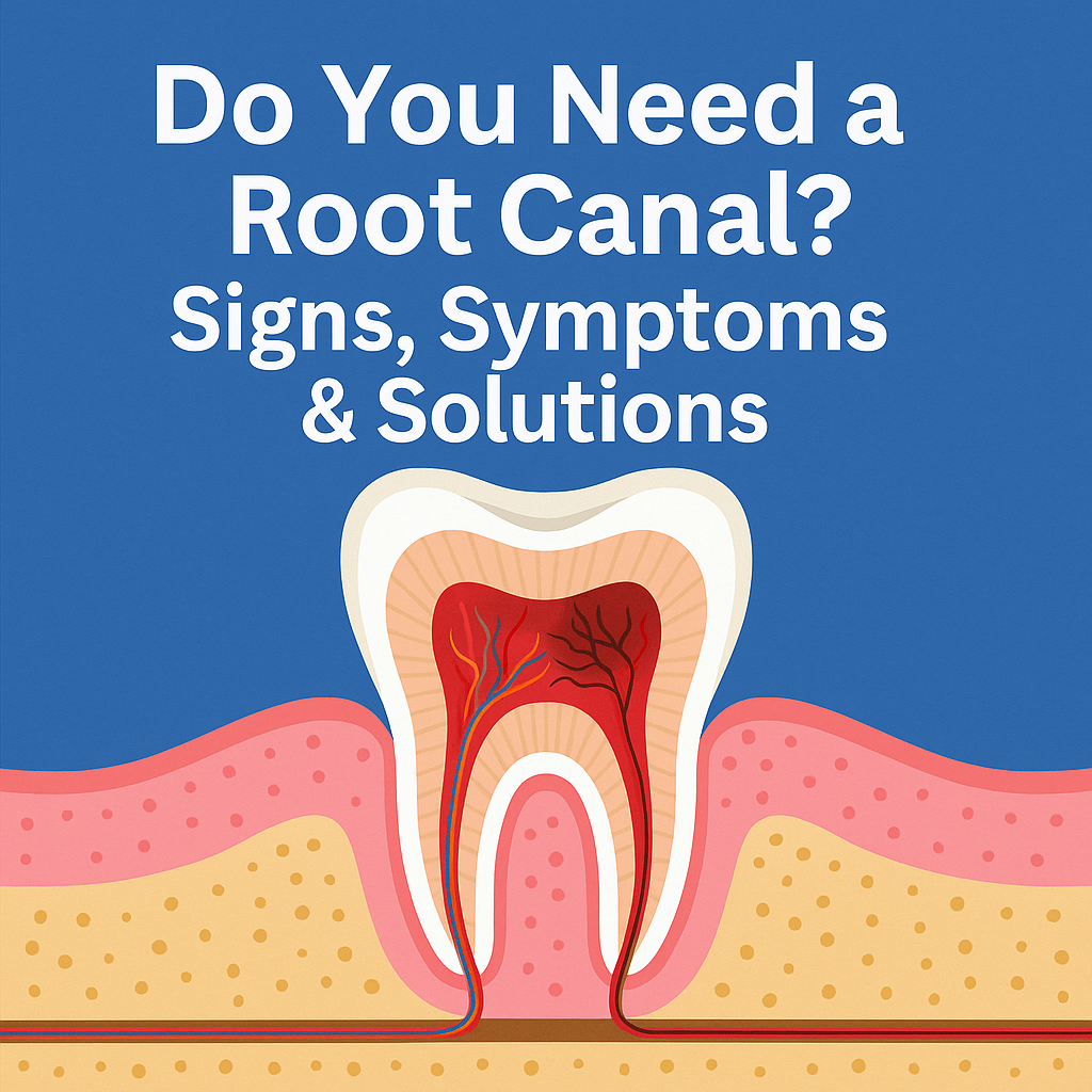 Close-up of a painful molar in an educational graphic about root canal symptoms