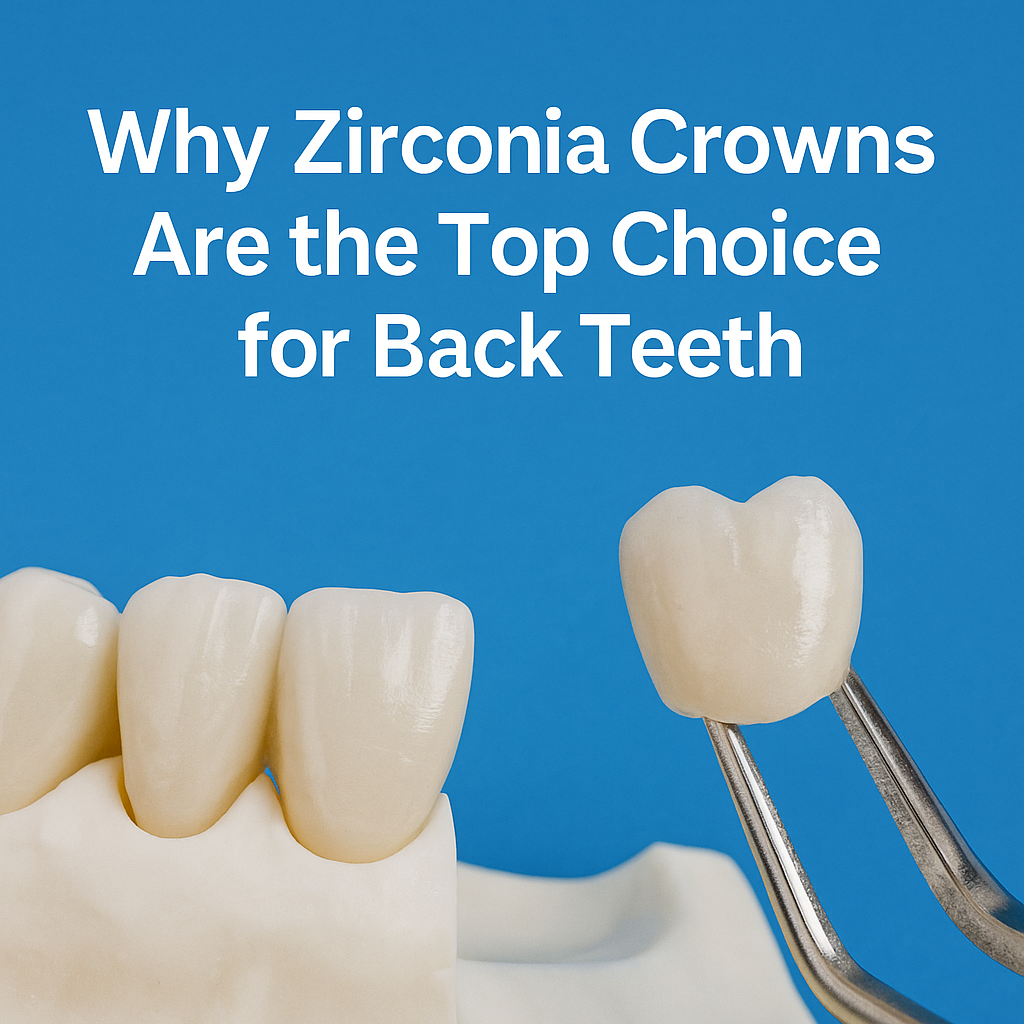 High-strength zirconia crown placed on a molar tooth for restoration