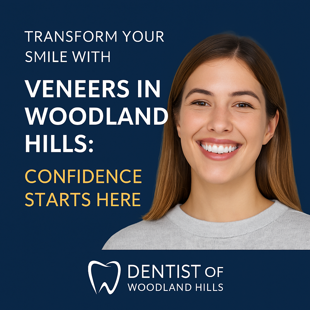 Smiling patient showing porcelain veneers in Woodland Hills