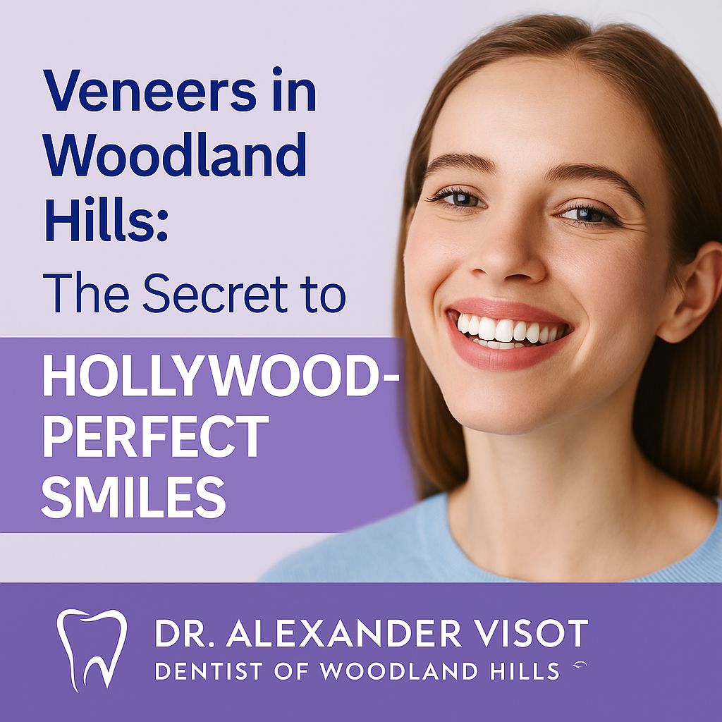 Patient showcasing perfect smile after veneers in Woodland Hills
