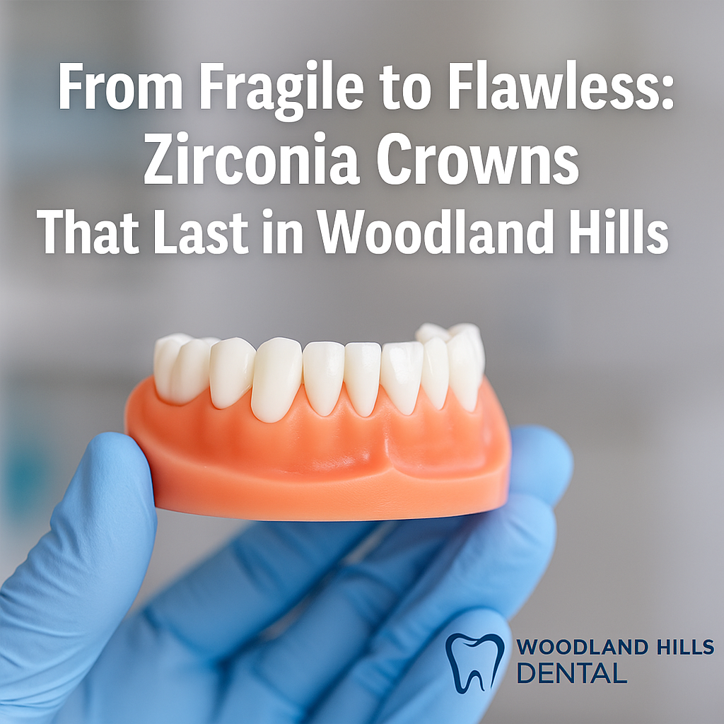 Dental model showing zirconia crown – Woodland Hills Dentist