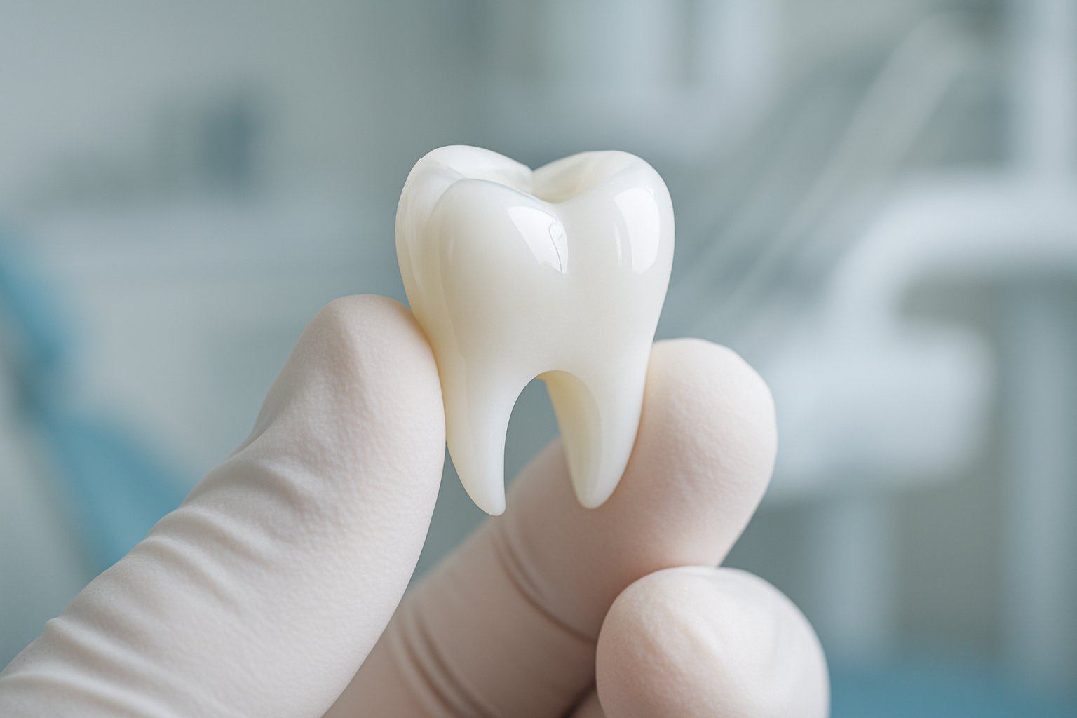 dentist holding zirconia crown